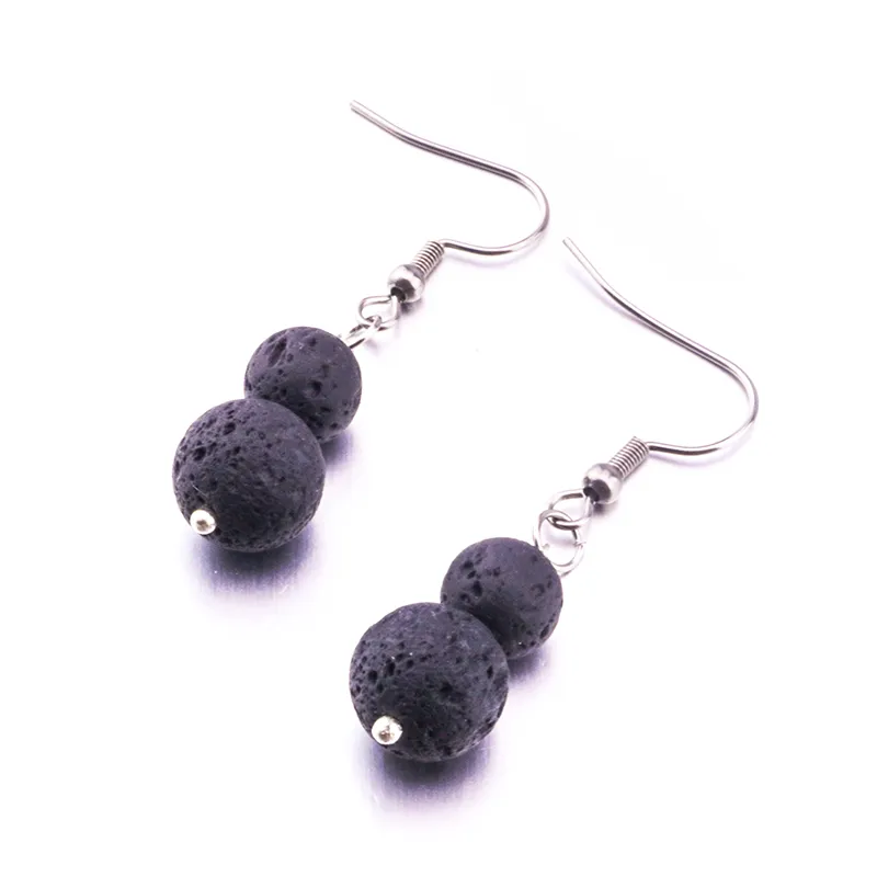 6mm 8mm 10mm Black Lava Stone Earrings DIY Aromatherapy Essential Oil Diffuser Dangle Earings Jewelry for Women