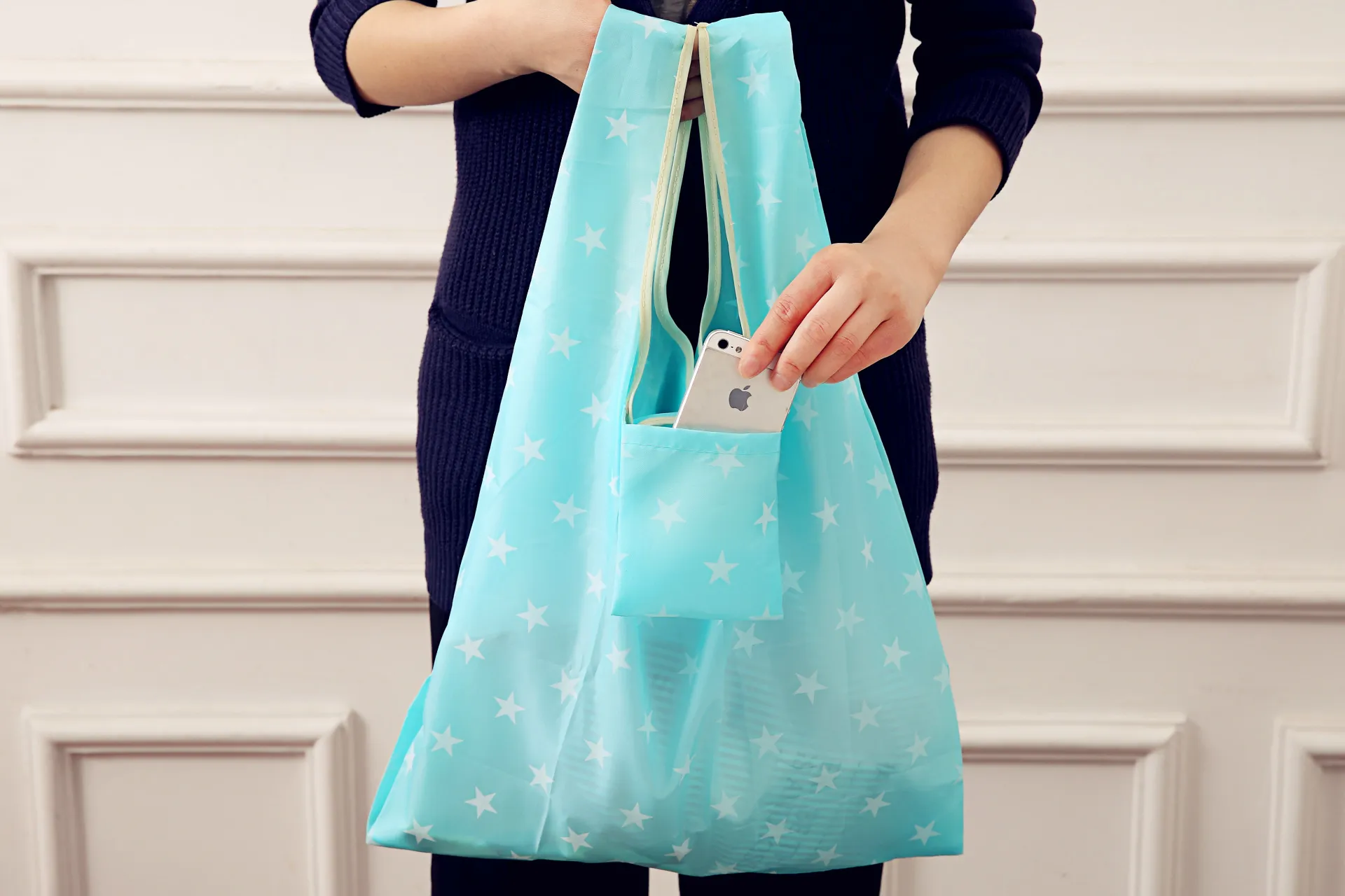 Fällbara shoppingkassar nylon återanvändbar livsmedelsbutik Bag Eco Friendly Shopping Väskor Tygkassar 19 färger W35 * H55CM HH7-1165