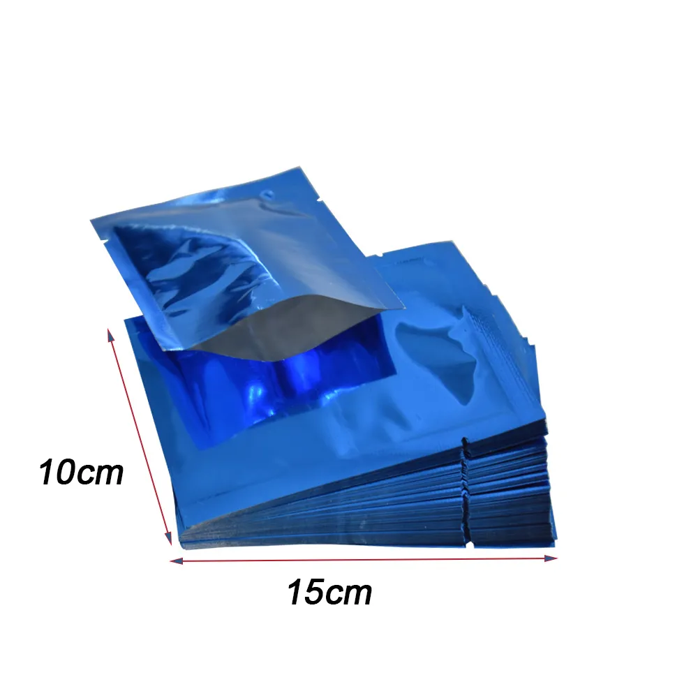 10×15cmの青い開いた上の干し牛の焼き包装袋のヒートシール可能なマイラーフォイルポーチ真空パッケージバッグ小売100ピース/ロット