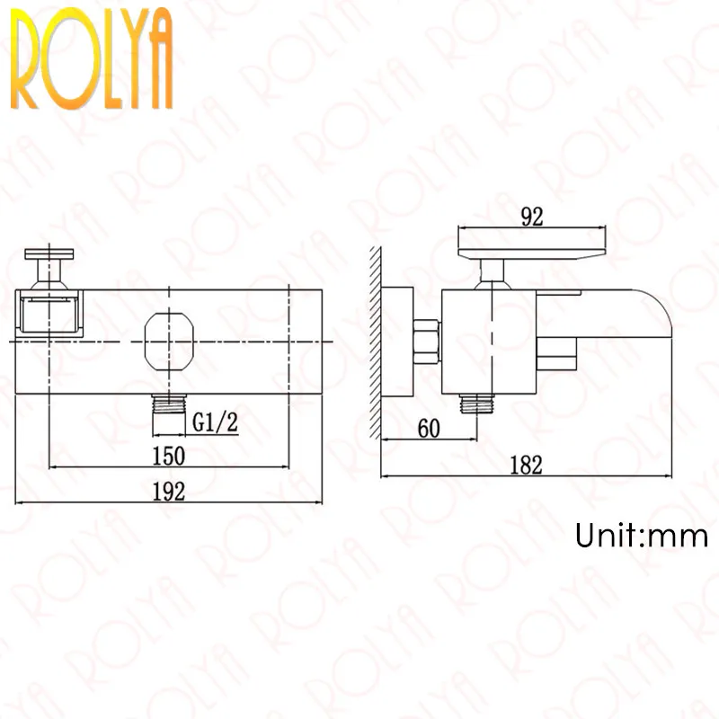 Rolya Cubix Latão Estilo Sólido Estilo Wall Mounted Cachoeira Torneira Da Banheira Misturador Do Chuveiro com chuveiro de mão Chrome