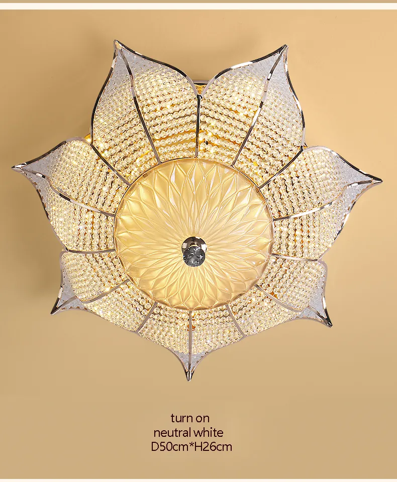 Modern Crystal Taklampor LED 3 Färger Dimbar Sunflower Taklampor Fixture American Romantic Crystal Lamp Hem Inomhusbelysning