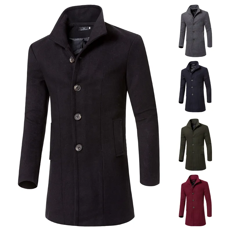 Moda 2017 inverno longo trench coat homens marca de boa qualidade 5 cores único breasted slim fit mens casacos luxo