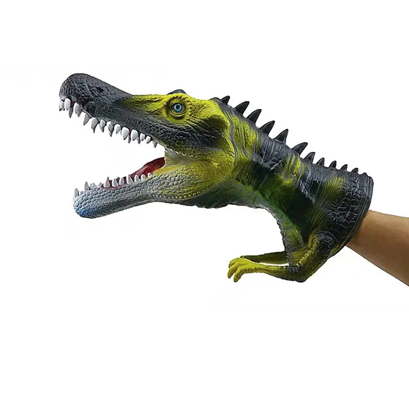 simulering plast dinosaur docka leksak mjuk vinyl pvc dinosaur djur huvud hand marionett figur leksaker handskar barn leksak modell