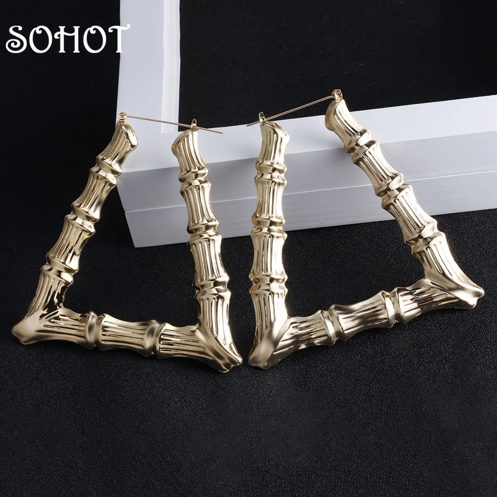 SOHOT NEW ETHNIC STYLE GEOMETRIC HOOPEARINGS GOLD SILVER ALLOY TONE BAMBLE PUNK WOMEN BIG HOLLOW CREOLE WOMEN BIJOUX