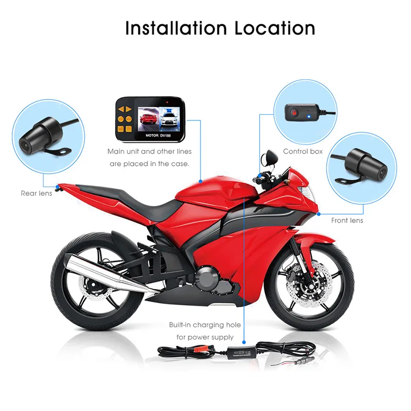 2.7 inch 1080 FHD Motor DVR Waterproof Dual Lens Video Recorder Motorcycle Rear View Dash Camcorder