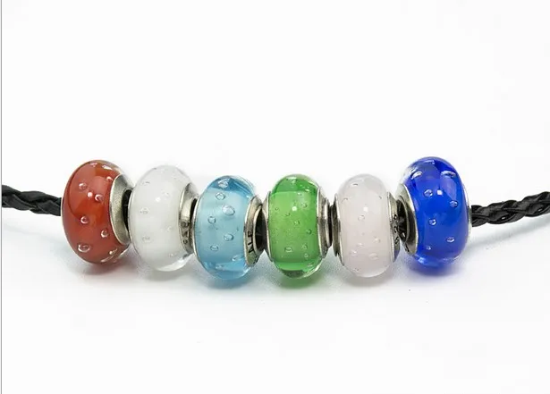 925 Core de plata esterlina Mulicolor Murano Lámpara de vidrio Carmetas de vidrio Big Beads para collar de brazalete europeo de Pandora