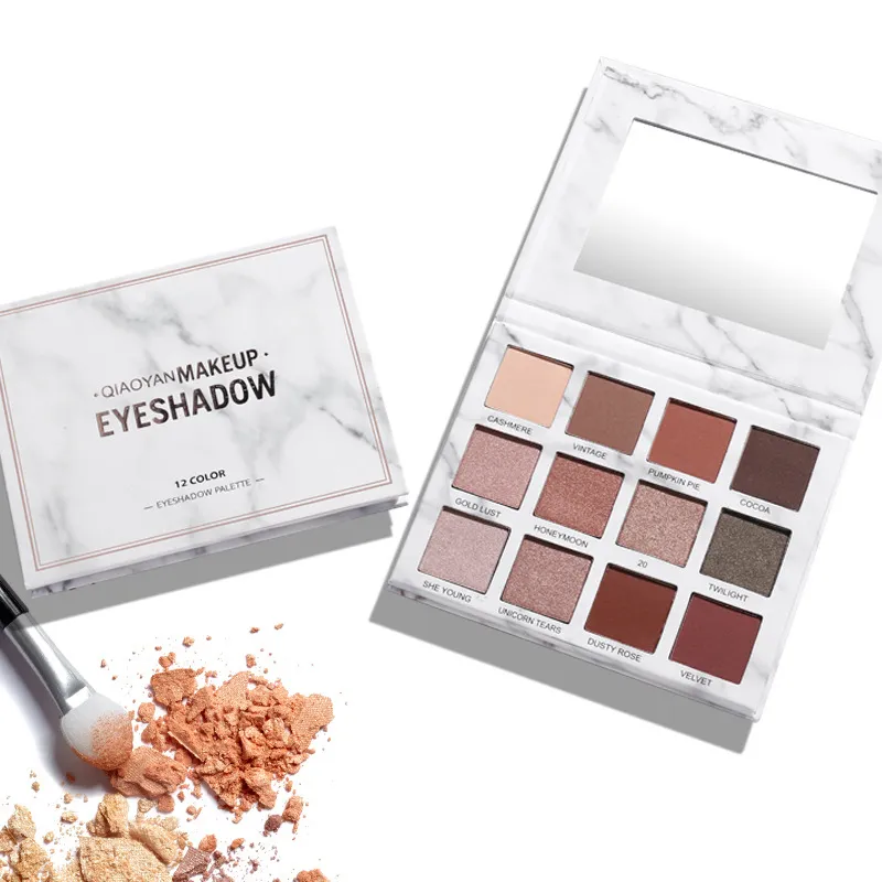 Qiaoyan Earth Color Eyeshadow Palett Pigmenterad Vattentät Långvarig 12 Färger Shimmer Matte Eye Shadow Highlighter Powder Makeup