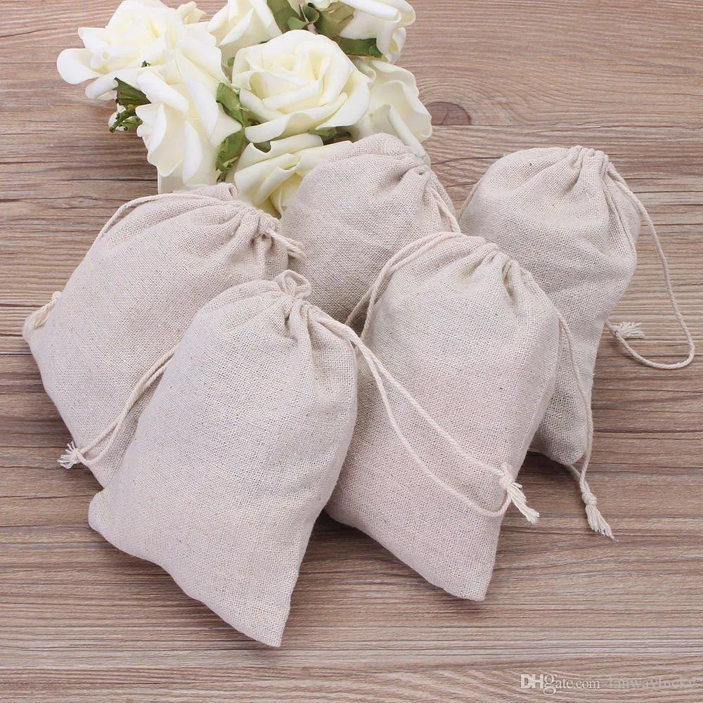 Small Muslin Drawstring Gift Bags Cotton Linen Vintage Jewelry Pouches Packaging Case Wedding Favor holder Many Sizes Jute Sacks Custom Logo