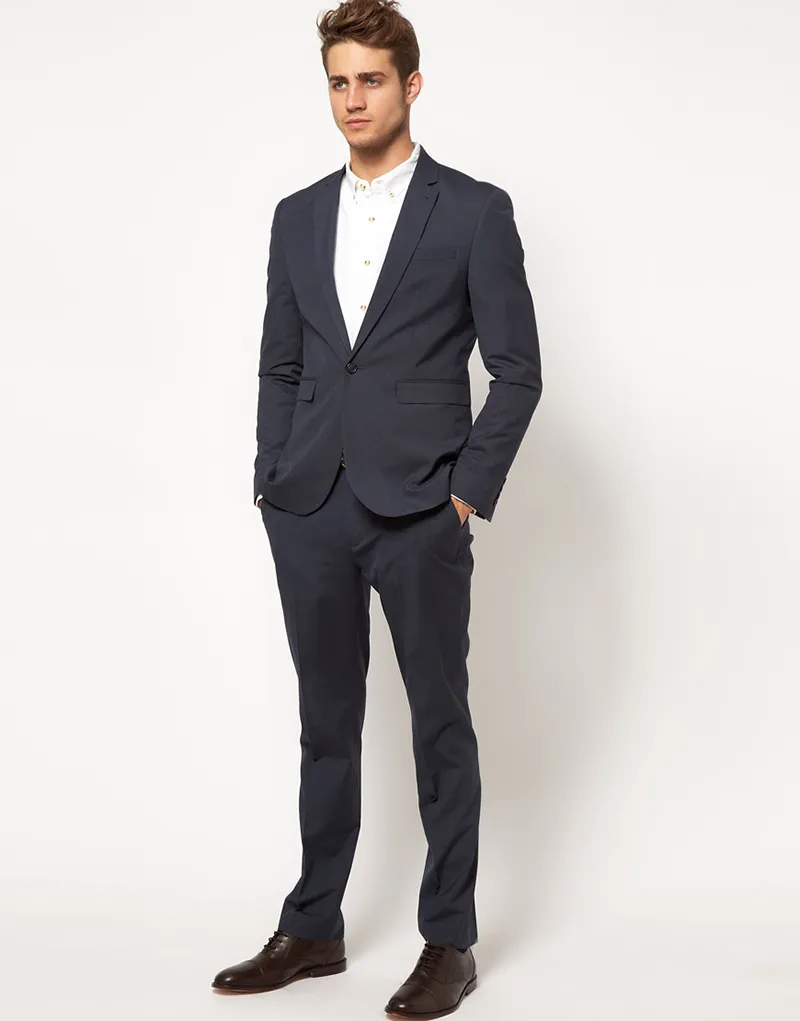 2018 schlichte schwarze Herrenanzüge für Hochzeit, Revers, Bräutigam, Business, maßgeschneidert, Slim Fit, formeller Smoking, Trauzeugen-Blazer, Abschlussball, 2-teilig