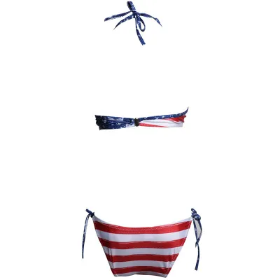 Nya kvinnor sexiga bikinier Set American Flags Print Red Striped Briefs Blue Stars BH Två stycken Swims Duit Day Summer Beachwear