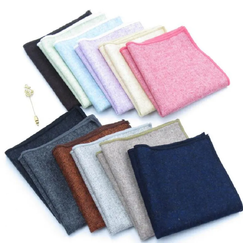 High Quality Hankerchief Scarves Vintage Wool Hankies Men's Pocket Square Handkerchiefs Striped Solid Cotton 24*24cm