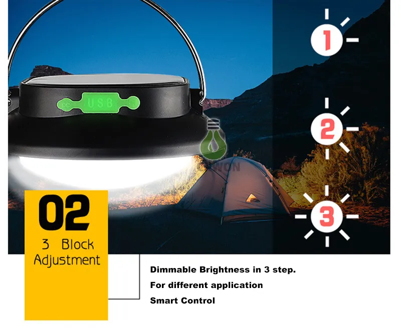  Bombilla de control de luz inteligente solar portátil lámpara  de panel solar recargable con USB para el hogar, cobertizo de granero,  interior al aire libre, emergencia, senderismo, tienda de campaña, lectura