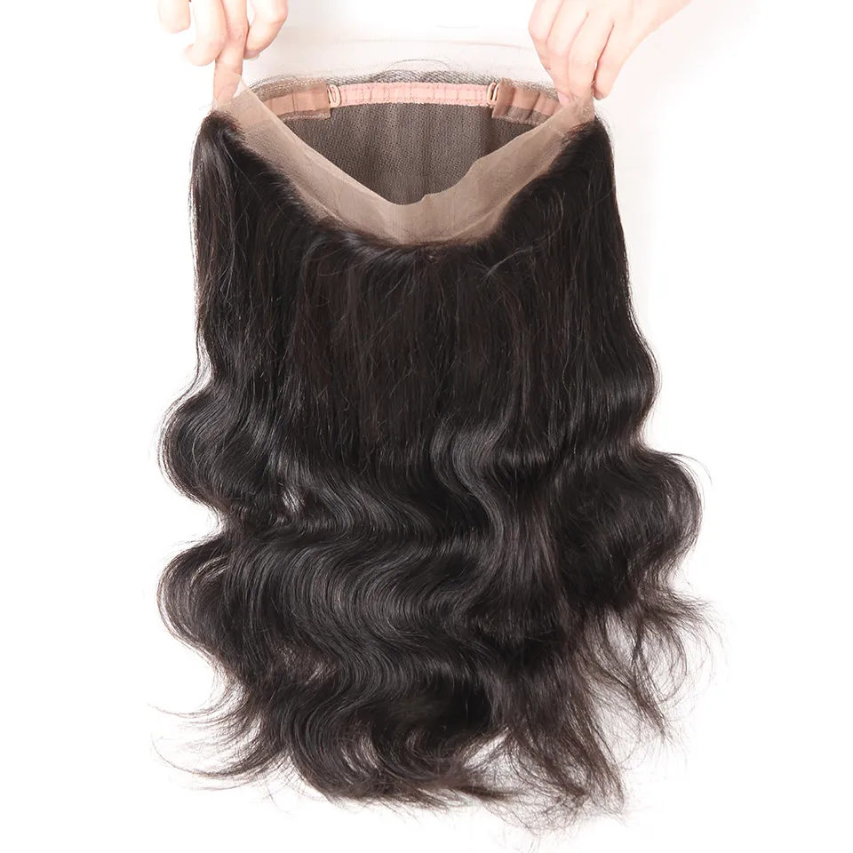 10a cheveux brésiliens de vague de corps tisse avec fermeture 360 dentelle frontale avec faisceau 360 dentelle cheveux vierges avec des cheveux de bébé