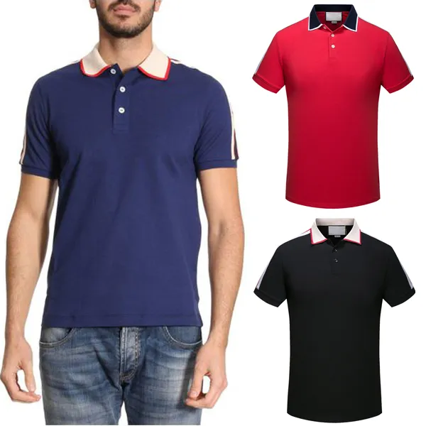 Mode sportkleding polo shirt mannen contrast turn kraag trim fit katoenen streep mouwen casual tops