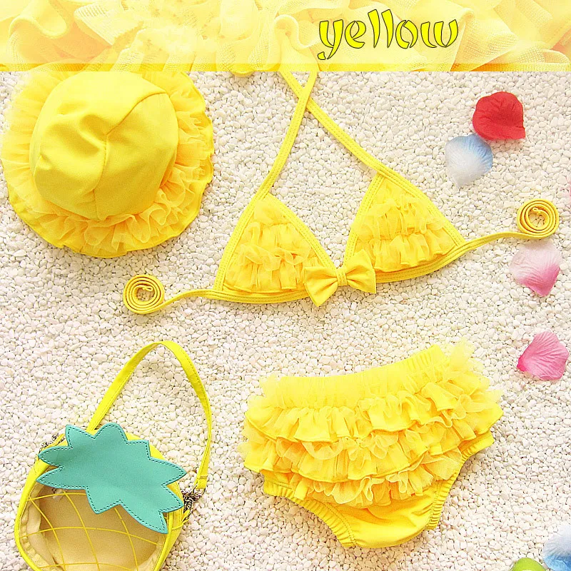 Toddler Kids Swimwear Baby Girl Flowers Swimsuit Girls Bikini Set Summer Children Swimwear Bathing Suit 2Pcs+Swiming Cap Costume Beachwear