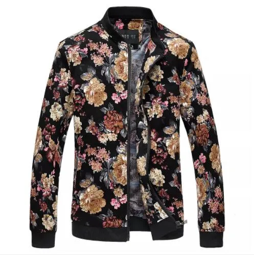 Jaquetas Masculinas Masculinas Jaqueta Bomber Estampada Flor Primavera Outono Slim Fit Casaco Fino Masculino Casual Outwear Tamanho Asiático