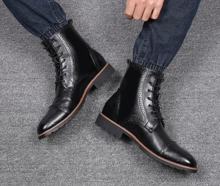 Men Dress Boots Leisure Ankle Brogues Boots for Men Top Fahion Shoes Vintage Brogue Motorcycle Shoes zy826