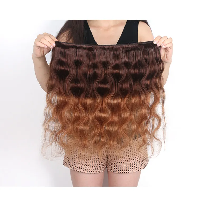 Ombre Hair 3 wiązki z koronkową fala koronki 4x4 Koronki 430 Ombre Brazylijskie ludzkie splot włosów z zamknięciem tanie całe pr8676868