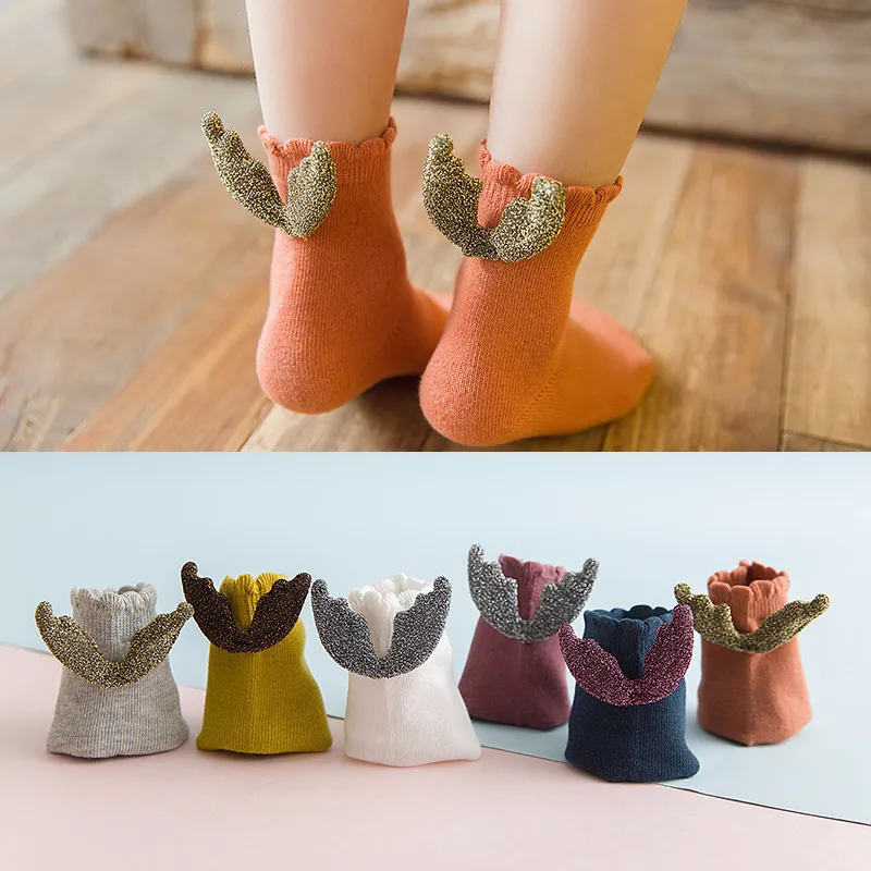 Novelty Angel Wing Design Baby Socks Kids Candy Color Socks Toddler Boy Girls Funny Leg Warmer Barnens bomullsstrumpor