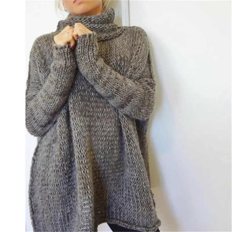 Women's Turtleneck Long Sleeve Fluffy Knitted Sweater Casual Warm Pullover for Autumn Winter 2024