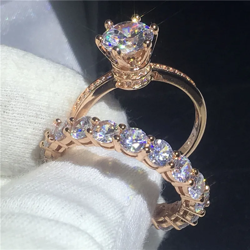 인기있는 패션 레이디 크라운 반지 1ct 5A 지르콘 Cz 로즈 골드 채워진 여성을위한 925 쥬얼리 결혼 반지 보석 보석 선물