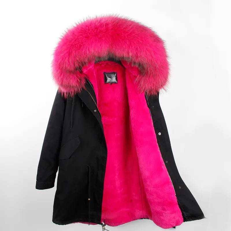 Nouveau Longue Parka hiver veste femmes manteau naturel réel fourrure de raton laveur col capuche détachable vêtements d'extérieur marque Parkas Streetwear épais