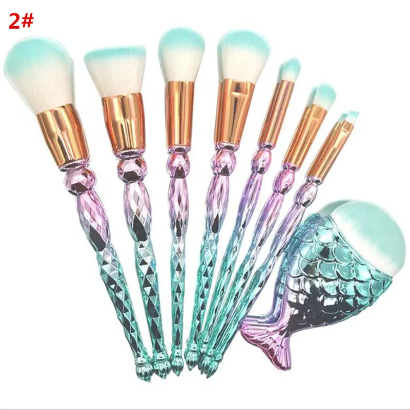 8 sztuk Makijaż Szczotki Zestaw Mermaid Fundacja W proszku Eyeshadow Blusher Contour Szczotka Zestaw Narzędzie DHL za darmo