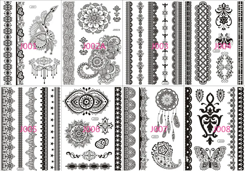 Sexy Black Lace Temporary Tattoos Waterproof Tattoo Supplies Necklace Bracelet Flower Hand Jewelry Tattoo Sticker Paster