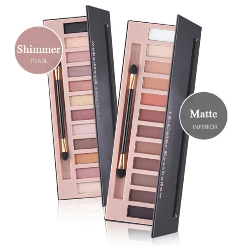 Wodoodporna 12 kolorów Shimmer Lub Matte Eyeshadow Paleta Makijaż Długotrwały Cień Oczu Naturalne Eyeshadow z pędzlem