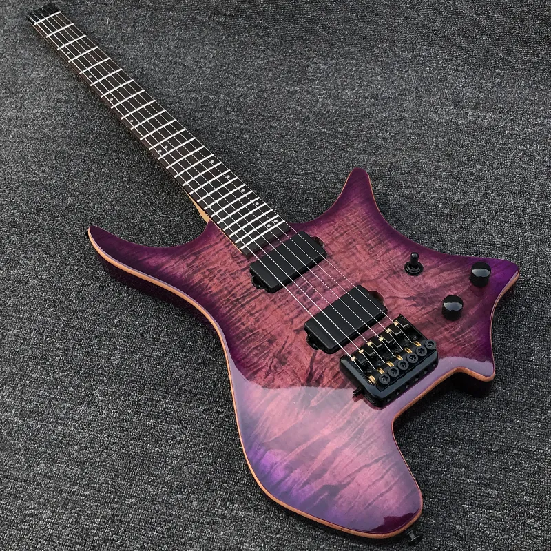 Custom 24 Frets Headless Strandberg Boden Koa Maple Top Trans Purple