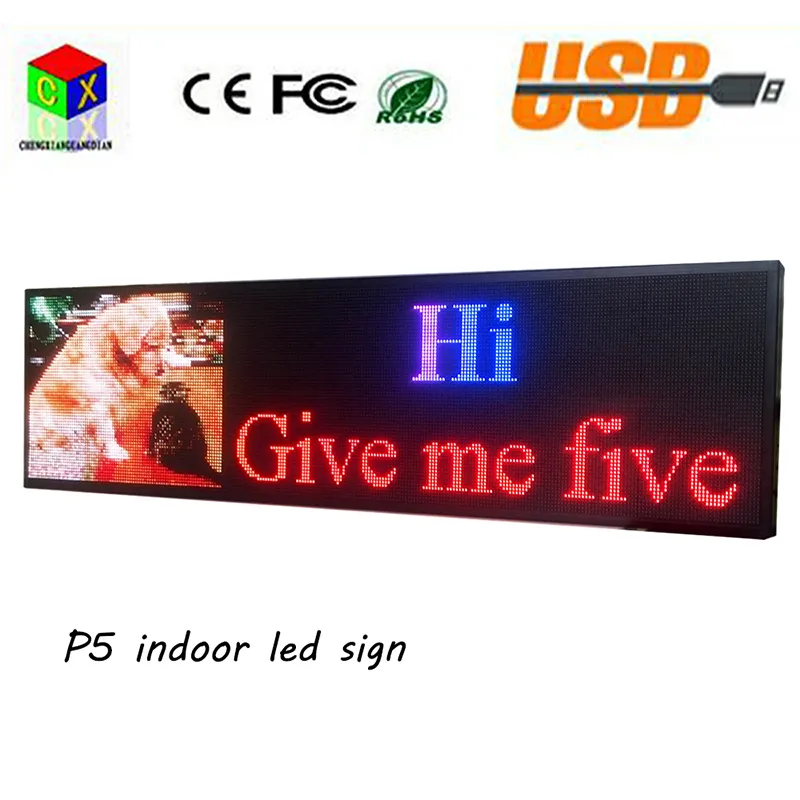NOVO SMD P5 52''x14 '' Full Color Indoor LED sinais de Rolagem de Mensagens de apoio ao texto, picturesvideo Display para a janela da Loja