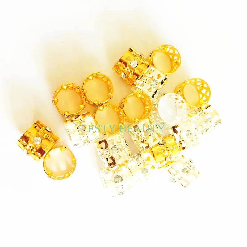 Ouro Rhinestone Cabelo Dread Tranças Dreadlock Beads Ajustável Braid Cuffs Clipe Coração Forma de Extensão Do Cabelo Ferramenta de Jóias 13mm