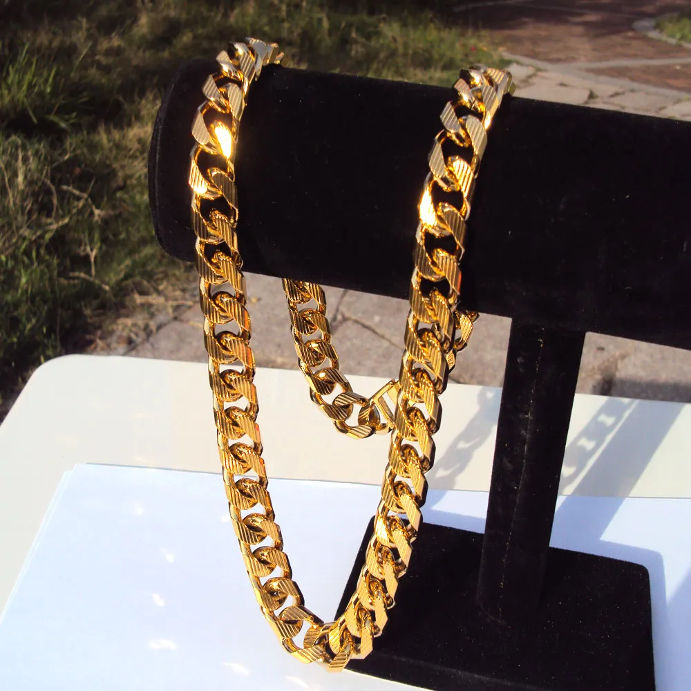 Kubansk CURB-kedja 22K 23K 24K Thai Baht Gult Fine Solid Gold GP Halsband 24 "Tunga 108 gram Smycken 4mm tjock lång n16