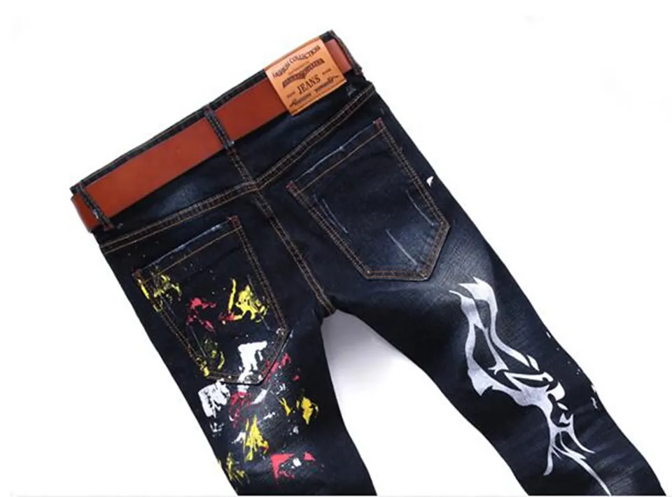 Cultivate one's morality men in Europe and the han edition of the new fashion personality hand-painted splash-ink cowboy pants/XS-4xl