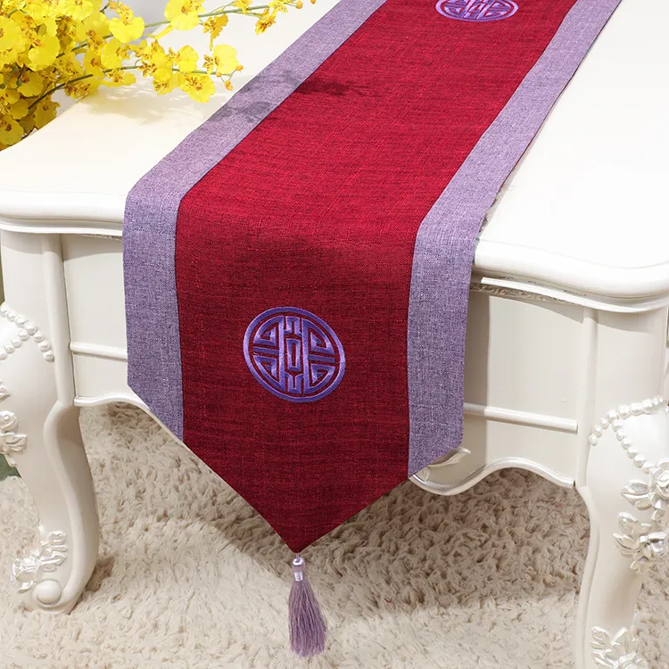 Joyous Chinese Cotton Linen Pep Home Table Runners With Embroidery