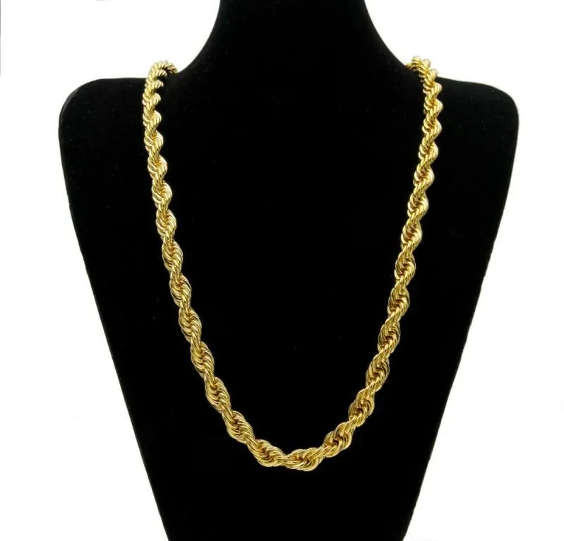 10mm 78cm chaînes longue corde chaîne torsadée plaqué or Hip hop collier torsadé pour hommes