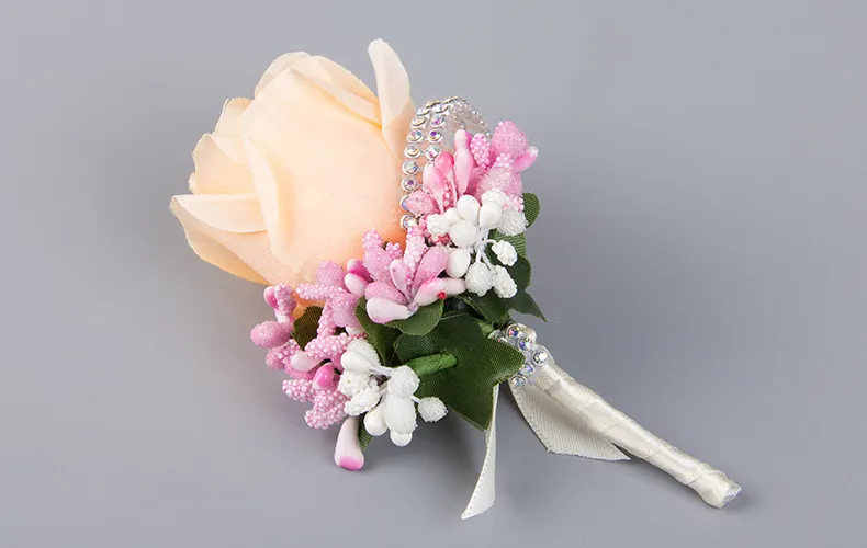 Flor Artificial Bouquets De Noiva Casamento Beads Dama de Honra Groomsman Corsage Lavanda Vermelho Rosa Roxo Branco Azul Champagne Flores