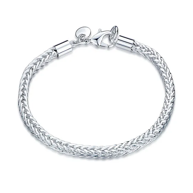 Bröllopsgåva! Snake Chain Hand Chain Sterling Silver Plated Bracelet SPB509; Mode Girls Women's 925 Silver Link, Chain Armband