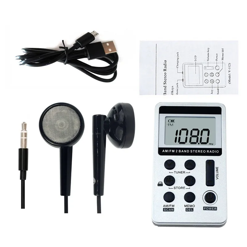 Ny bärbar radio FM / AM Digital Portable Mini-mottagare med laddningsbart batteri hörlursradio Recorder + snodd