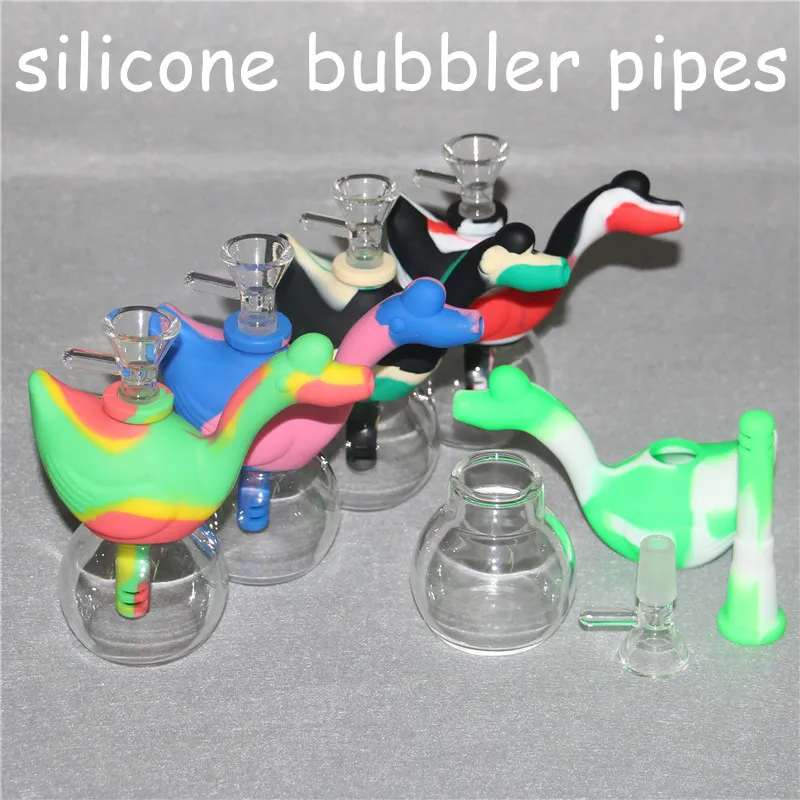 Hookahs Swan Silicone Smoking Tube Rig Rig Rig Rigs Pequeno Silicon Bong Colorido Mini Tubos de água de água com tigela de vidro