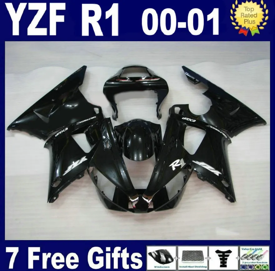 Free custom fairing kit for Yamaha YZF R1 2000 2001 black fairings set YZFR1 00 01 CV37