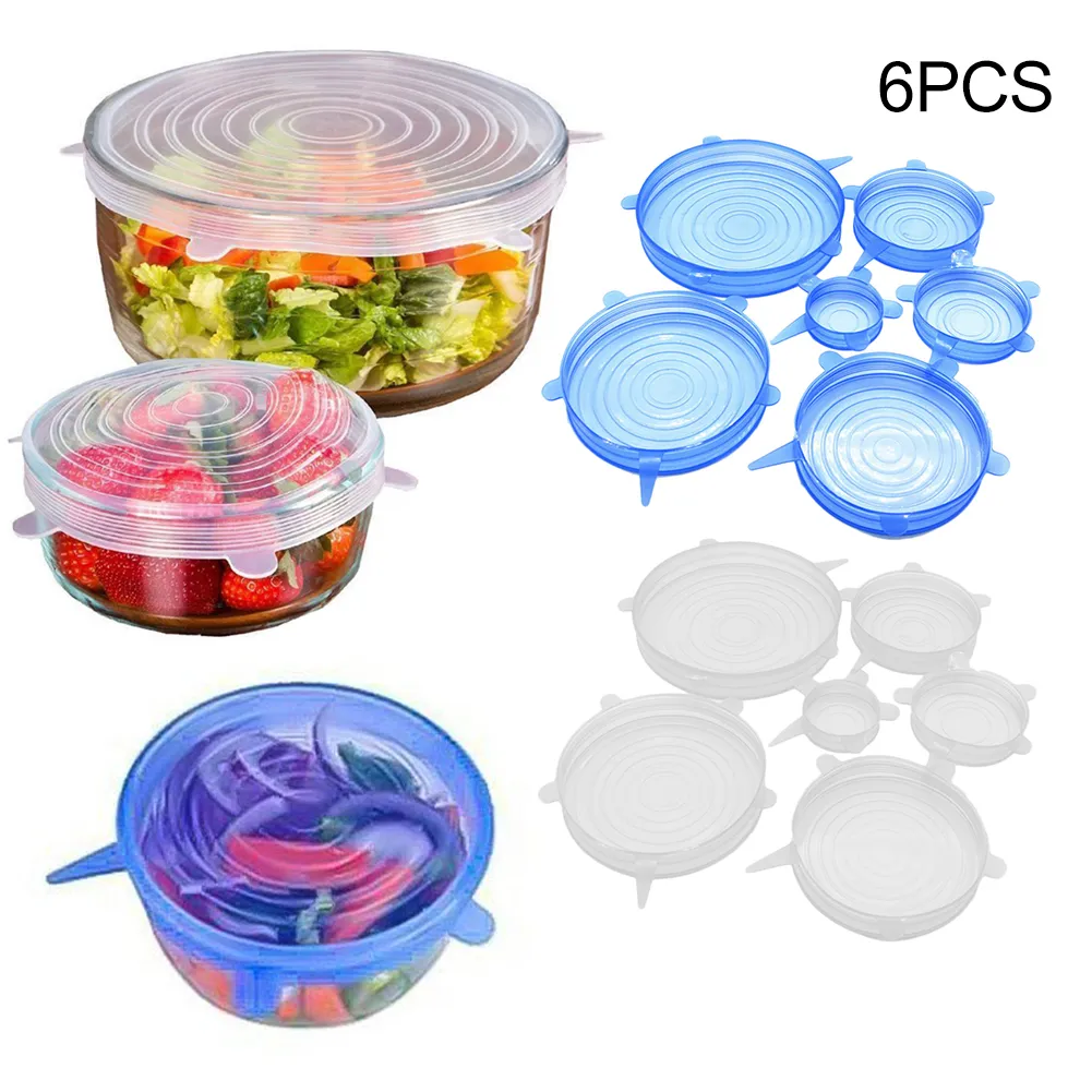 Reusable Food Storage Cover Silicone Stretch Lids Saran Wrap Food Fresh-keeping Lids Kitchen Accessories-6 Pack