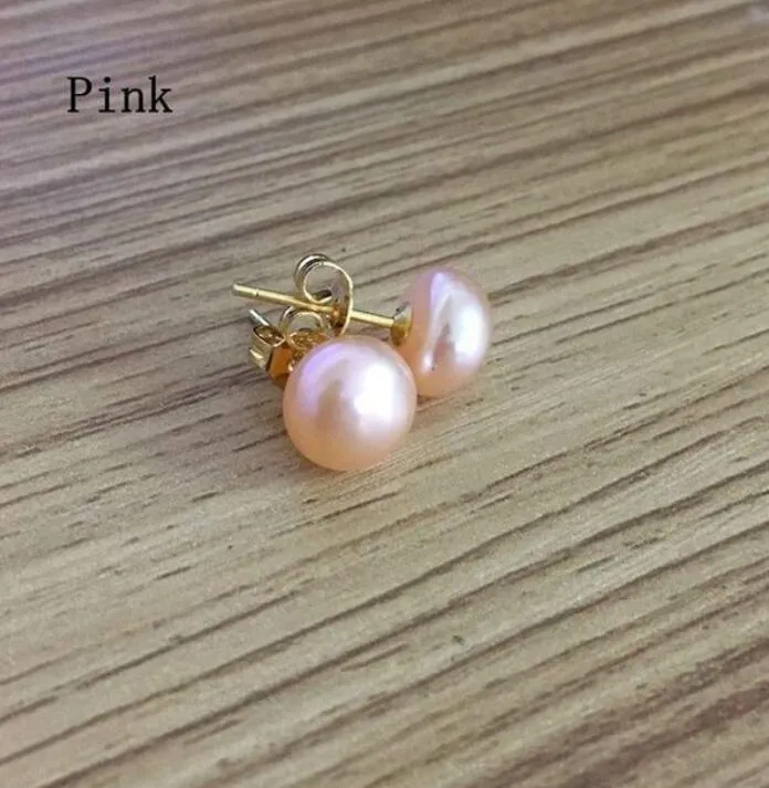 Naturalne kolczyki z pereł słodkowodnych dla kobiet, różowe perły 8-9mm