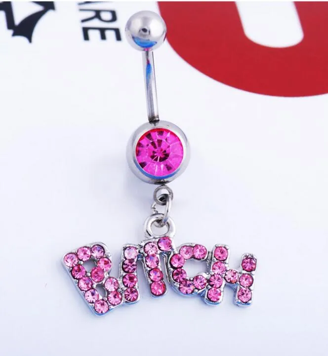 Zilver / Roze Sexy Crystal Body Piercing Chirurgische Knop Belly Ring Sieraden Navel Bar