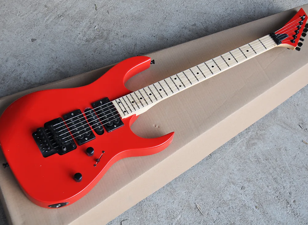 Factory Groothandel Red Floyd Rose elektrische gitaar met omgekeerde kop, HSH Pickups, Maple Fingerboard, 24 frets, Black Hardwares
