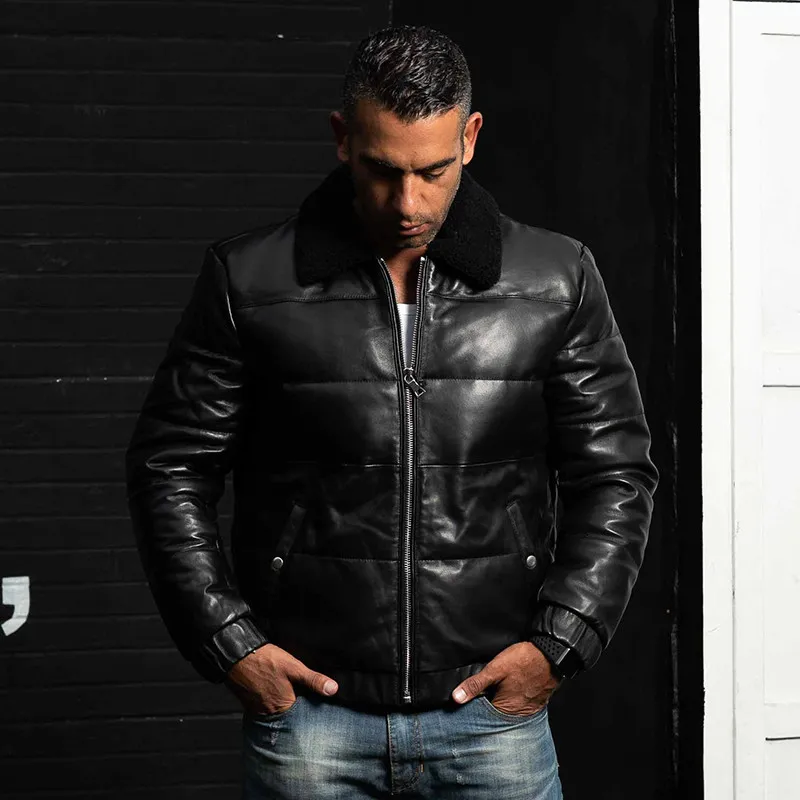 black sheepskin leather jackets men warm down leather jackets for sale keep warm genuine leather down jackets