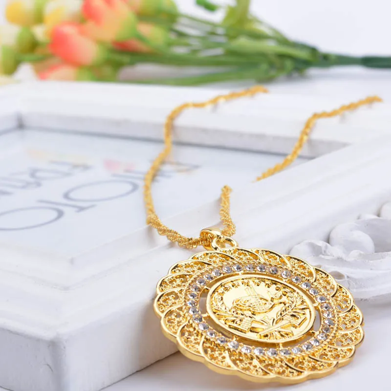 Shamty Pendant Necklace Arab Coin For Women Pure Gold Color Turkey Coin Jewelry Whole Small Chain Turk Coins Hypoallergenic1727261