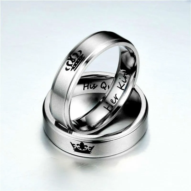 Vente son roi sa reine sonnerie lettre en acier inoxydable bague bague bague couple joint pour femmes hommes amants bijoux de mariage goutte-cadeau