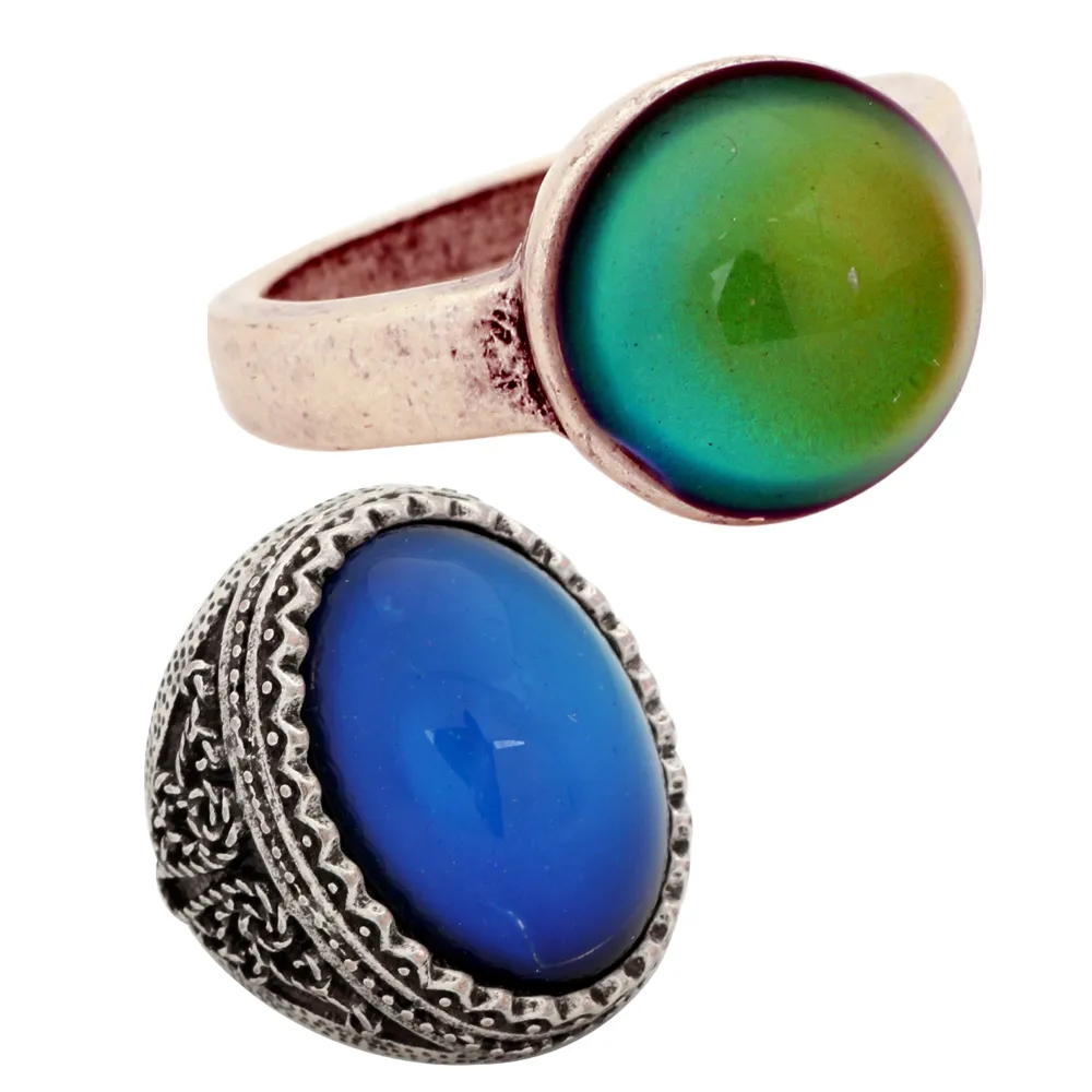 Dernière mode bijoux d'humeur luxe couleur changement verre pierre anneau argent plaqué anneau RS036-029