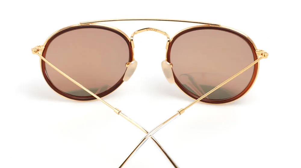 Highest Quality Round Style Sunglasses for Men women Alloy frame Mirrored glass lens double Bridge Retro Eyewear with box and cases